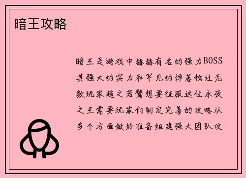 暗王攻略