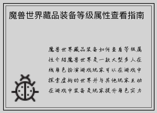魔兽世界藏品装备等级属性查看指南